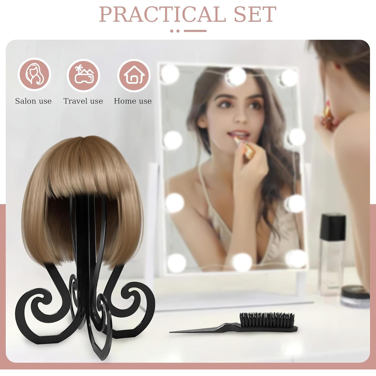 Set de 2 Soportes Plegables para Pelucas + 4 Cepillos - Negro