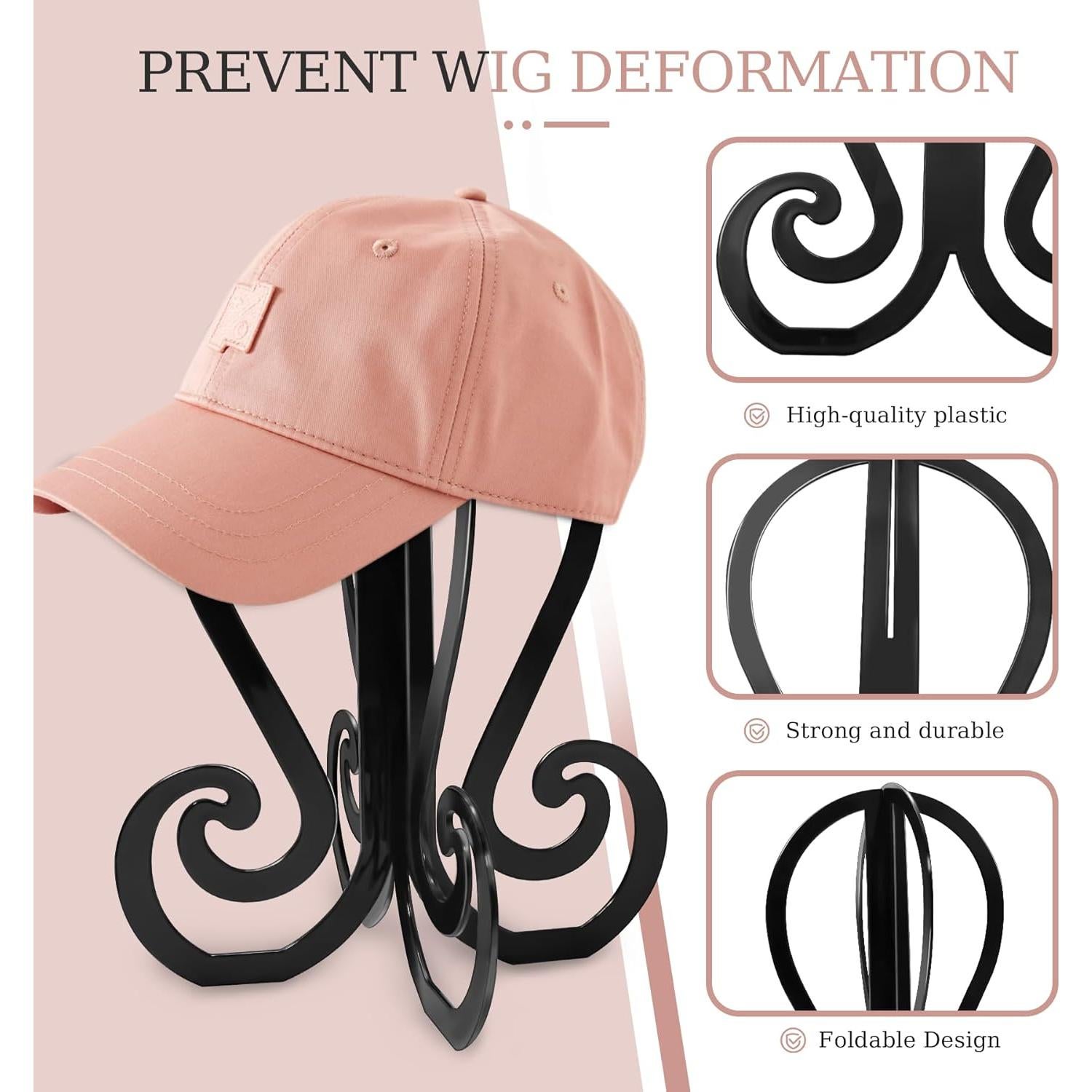 Set de 2 Soportes Plegables para Pelucas + 4 Cepillos - Negro