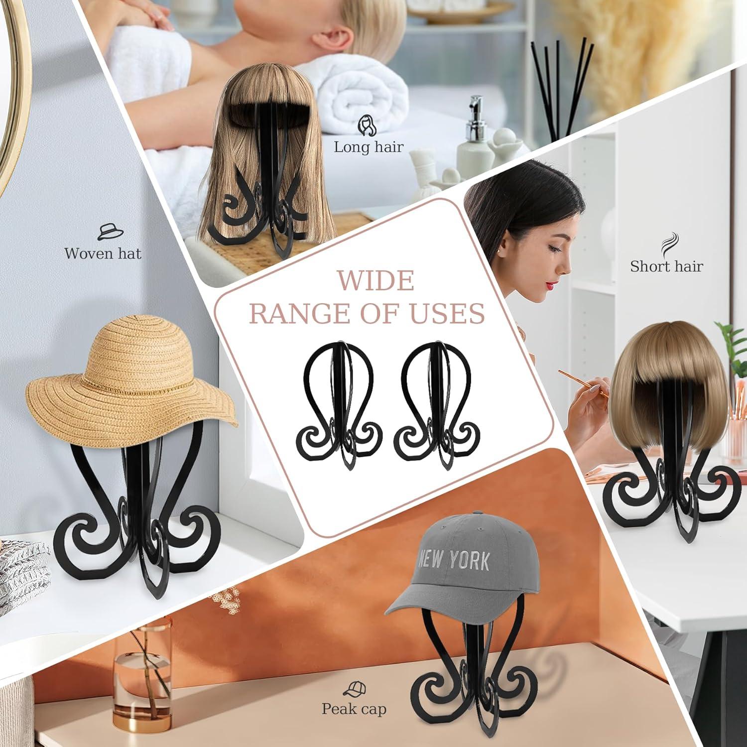 Set de 2 Soportes Plegables para Pelucas + 4 Cepillos - Negro