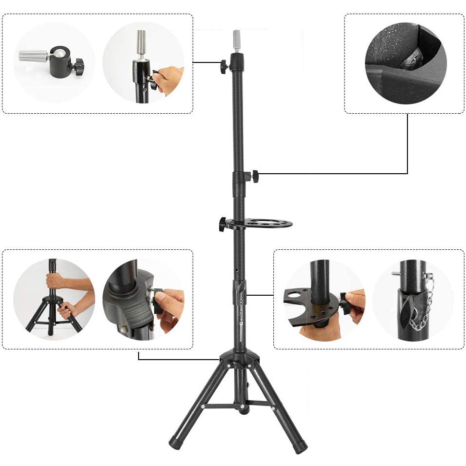 Soporte de Peluca Trípode Negro 139.7 cm con Bandeja