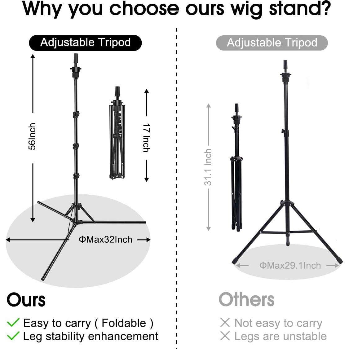 Soporte de Peluca Plegable LNASI Ajustable 43-142 cm Metal