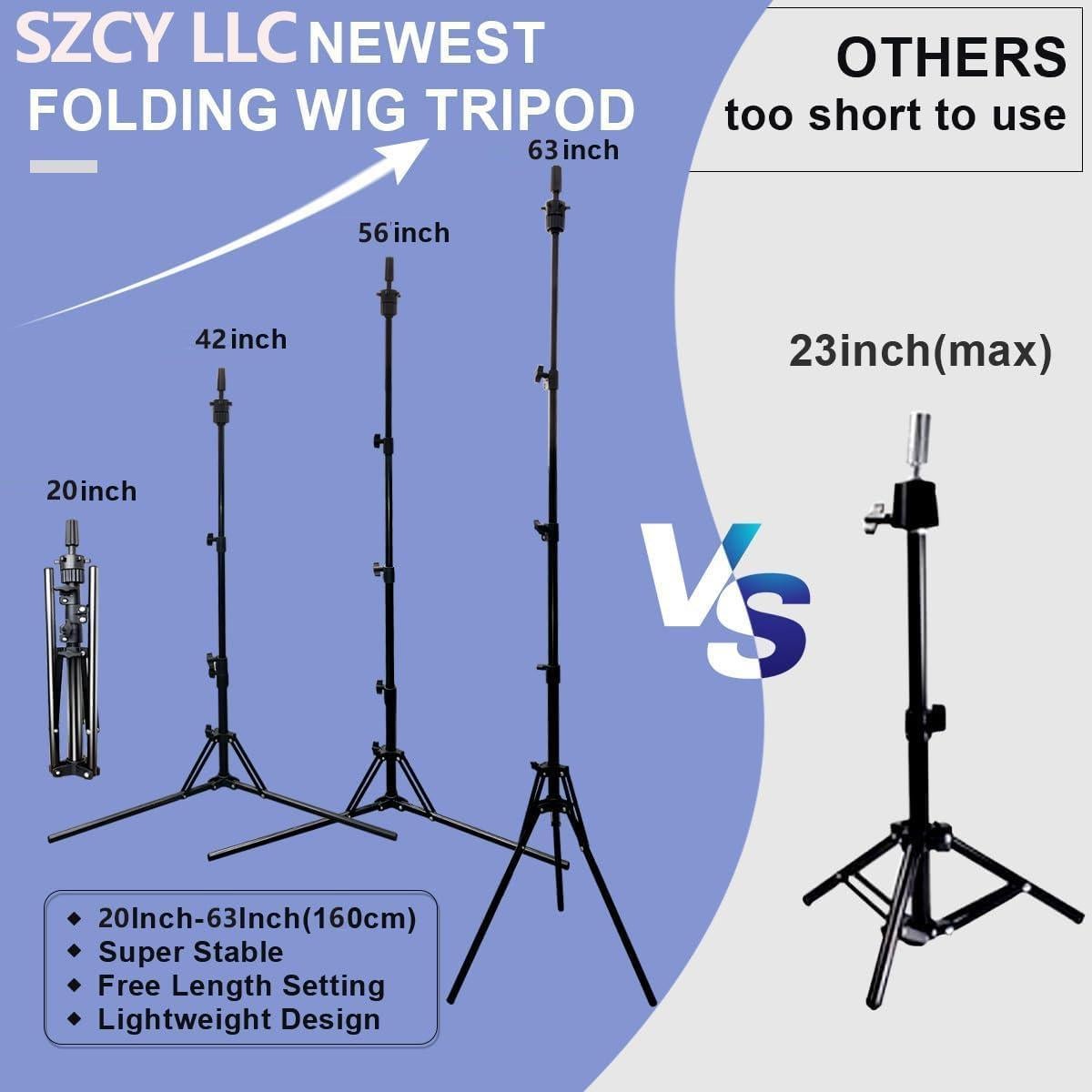 Soporte de Peluca Tripode Ajustable SZCY 43-160 cm Plegable