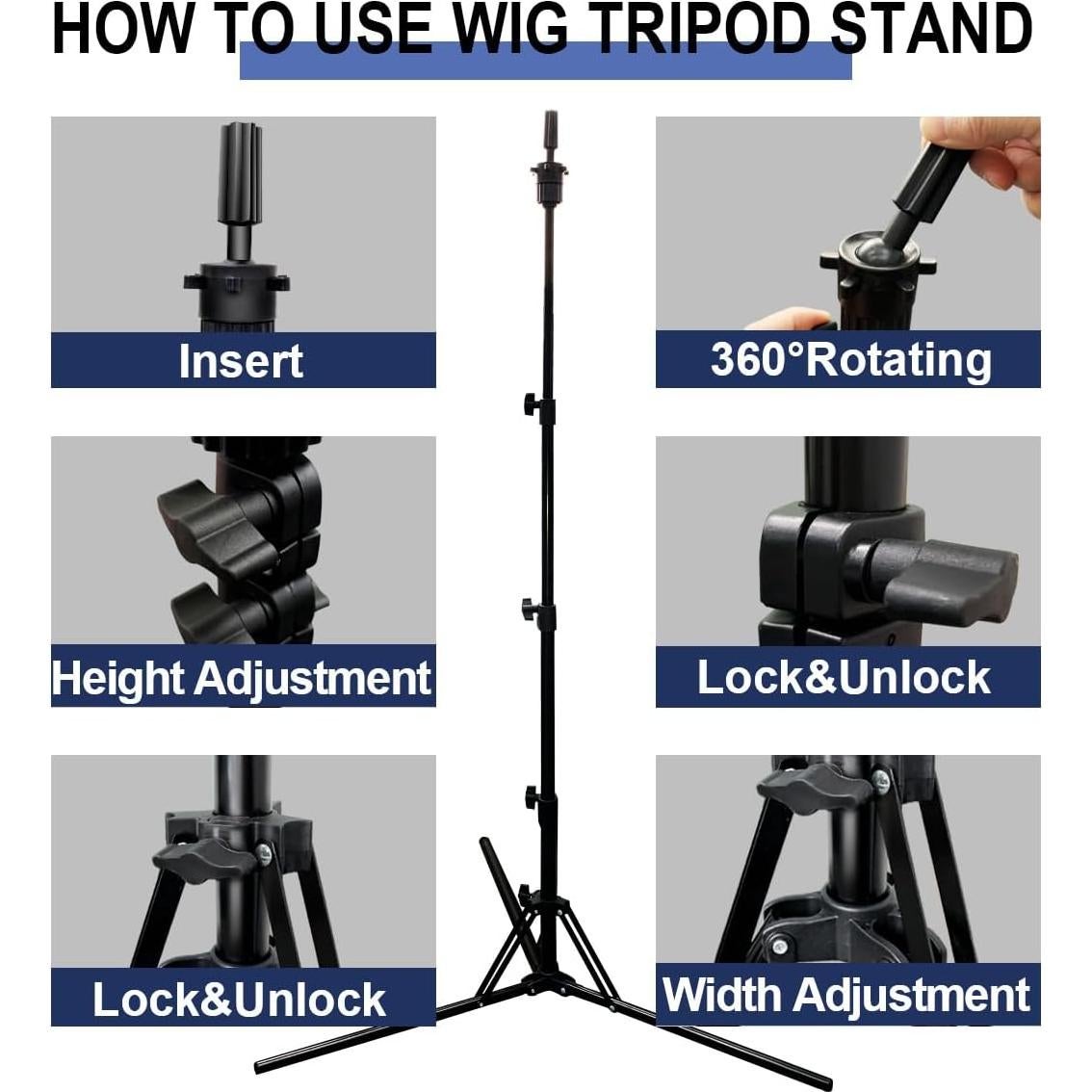 Soporte de Peluca Tripode Ajustable SZCY 43-160 cm Plegable