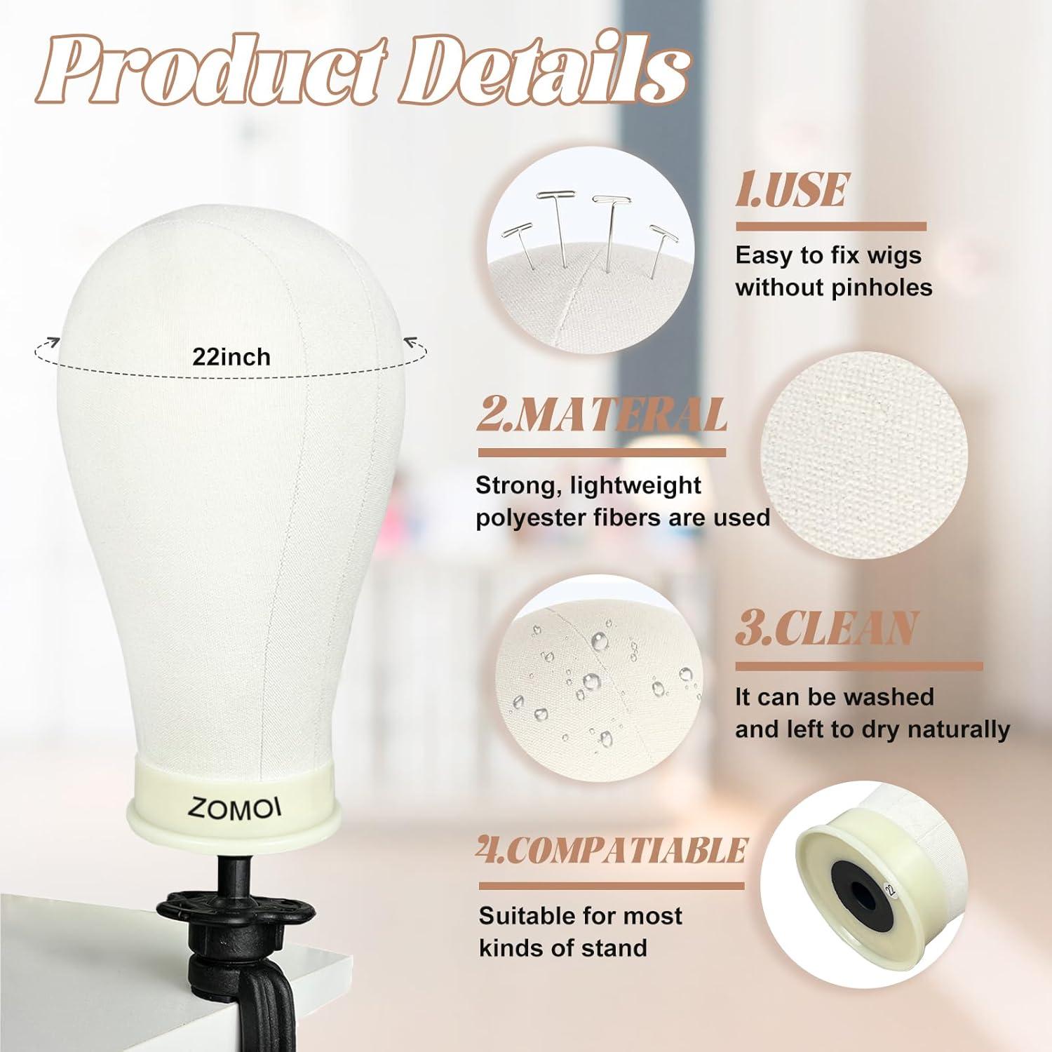 Soporte para Pelucas ZOMOI con Cabeza de Lienzo 55.88 cm