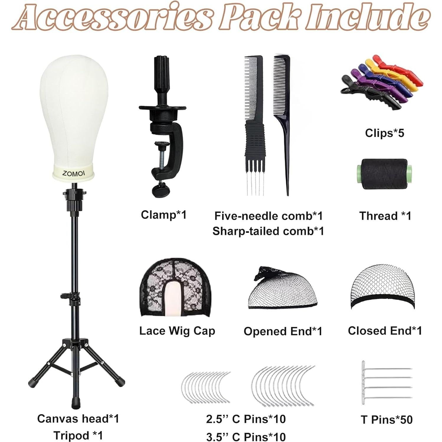 Soporte para Pelucas ZOMOI con Cabeza de Lienzo 55.88 cm