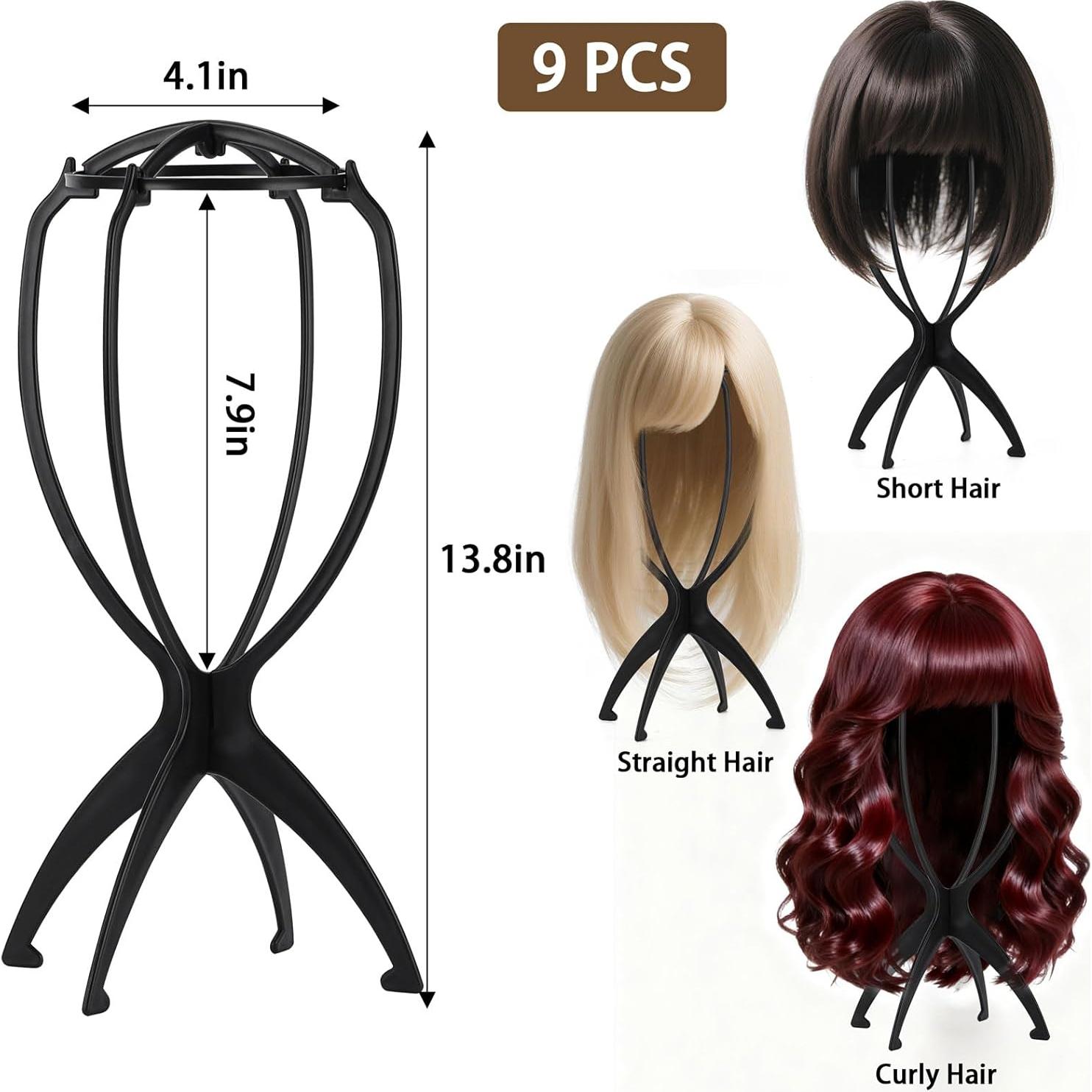 Soporte para Peluca Tecbeauty 9 Pcs Negro Plegable 35.1 cm