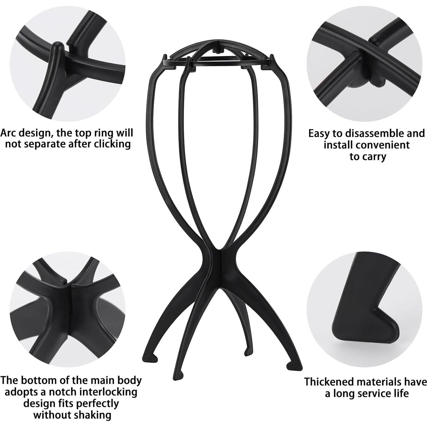 Soporte para Peluca Tecbeauty 9 Pcs Negro Plegable 35.1 cm