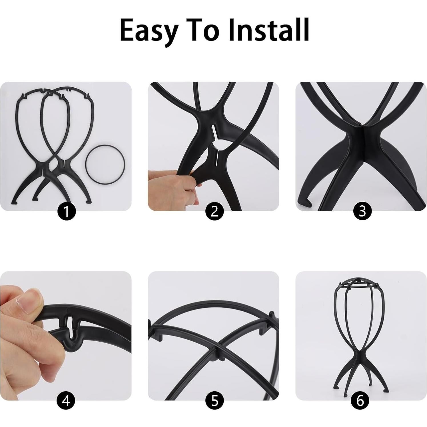 Soporte para Peluca Tecbeauty 9 Pcs Negro Plegable 35.1 cm