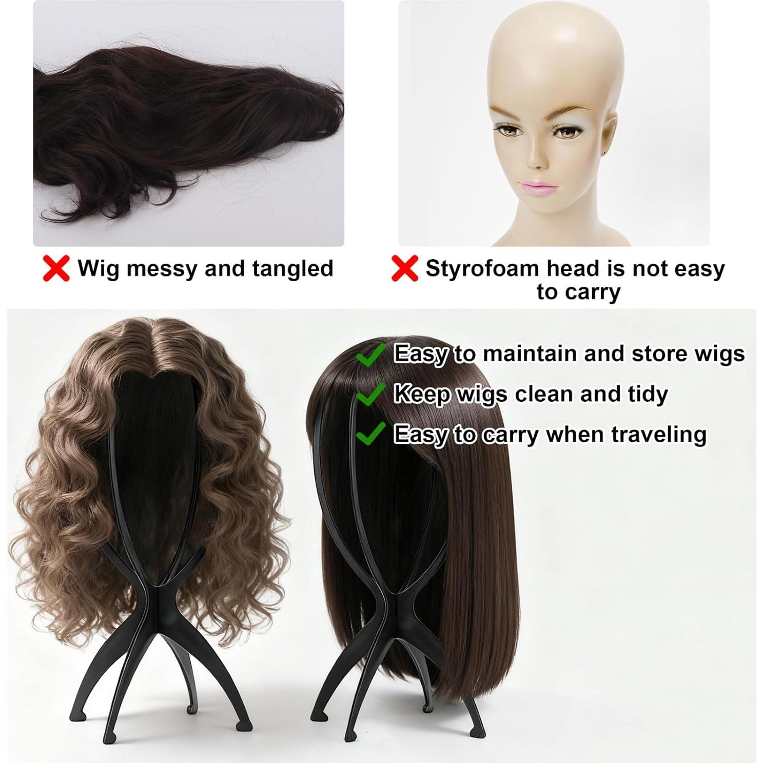 Soporte para Peluca Tecbeauty 9 Pcs Negro Plegable 35.1 cm