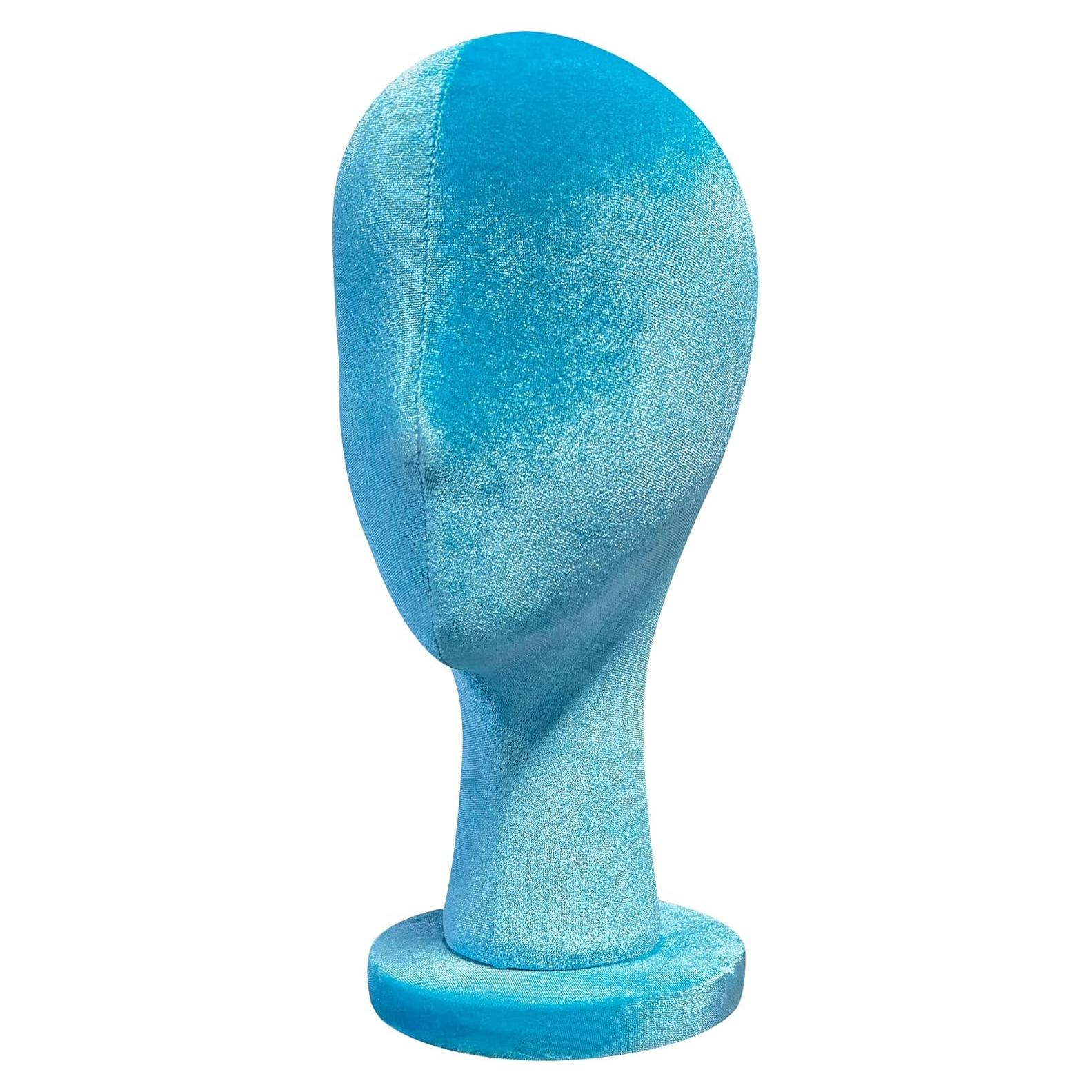 Cabeza de Maniquí de Terciopelo Azul DE-LIANG 35cm para Pelucas