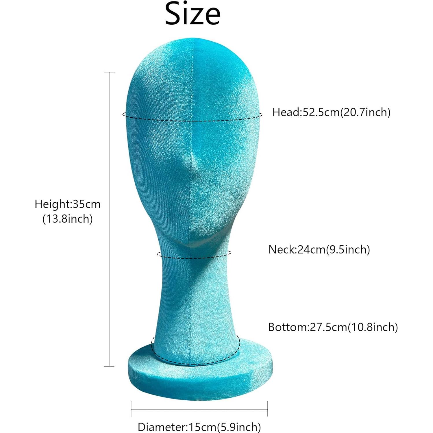 Cabeza de Maniquí de Terciopelo Azul DE-LIANG 35cm para Pelucas