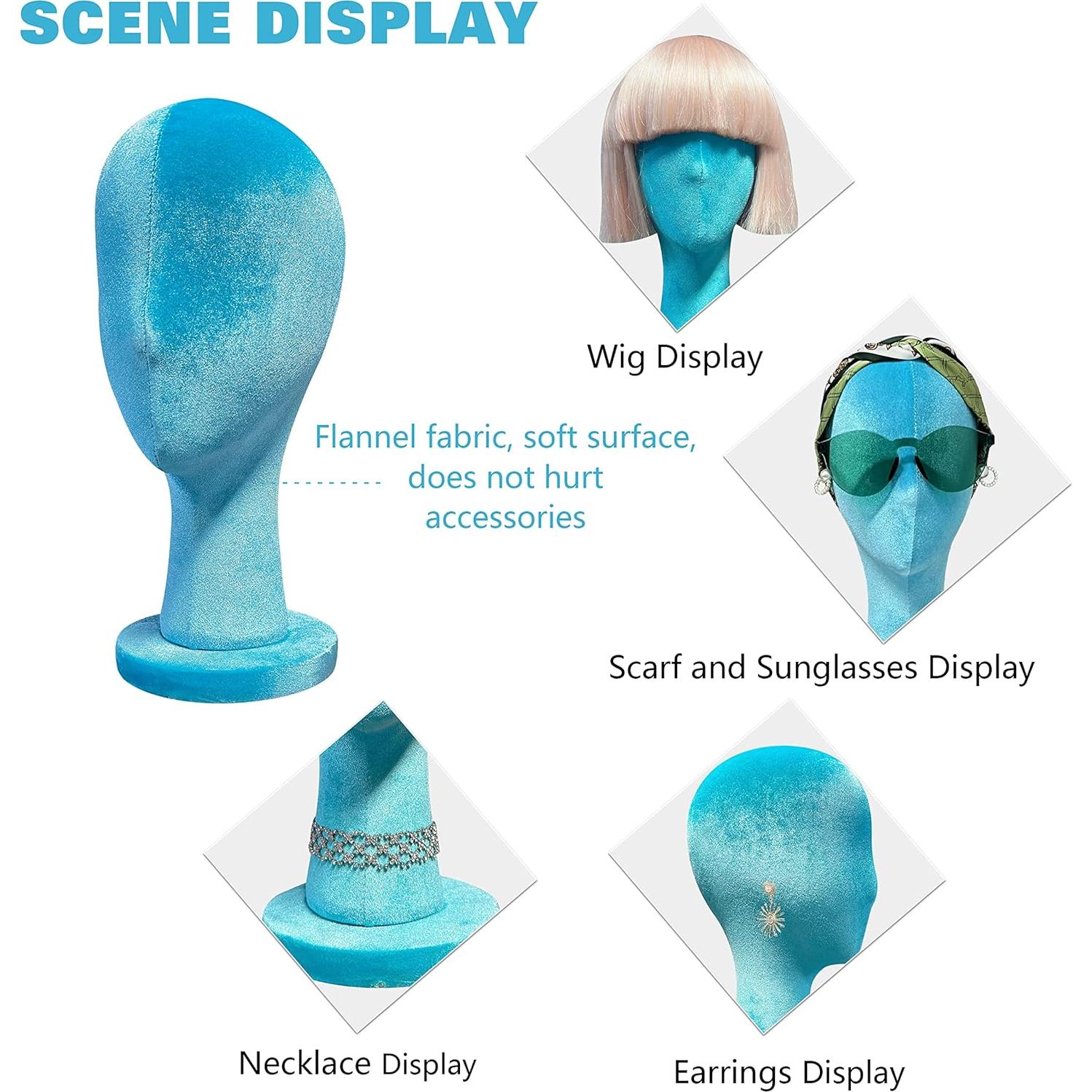 Cabeza de Maniquí de Terciopelo Azul DE-LIANG 35cm para Pelucas