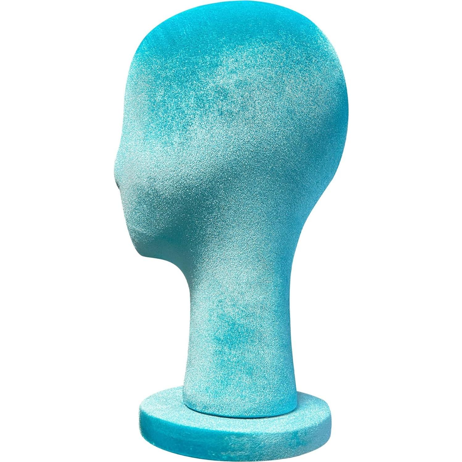 Cabeza de Maniquí de Terciopelo Azul DE-LIANG 35cm para Pelucas