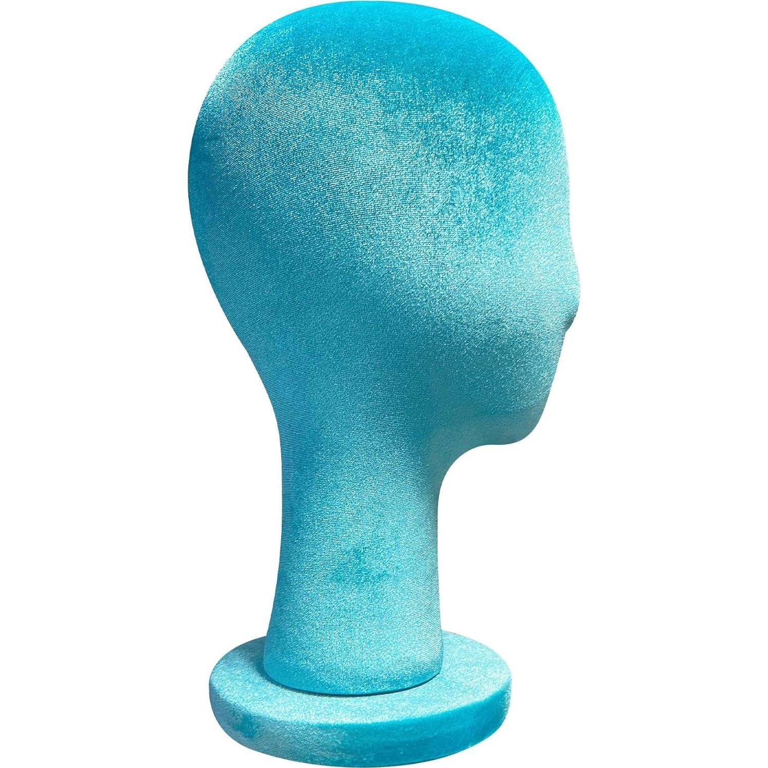 Cabeza de Maniquí de Terciopelo Azul DE-LIANG 35cm para Pelucas