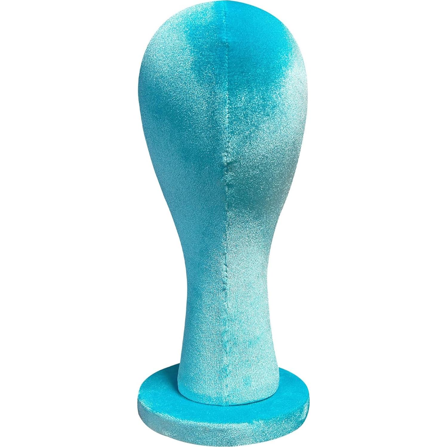 Cabeza de Maniquí de Terciopelo Azul DE-LIANG 35cm para Pelucas