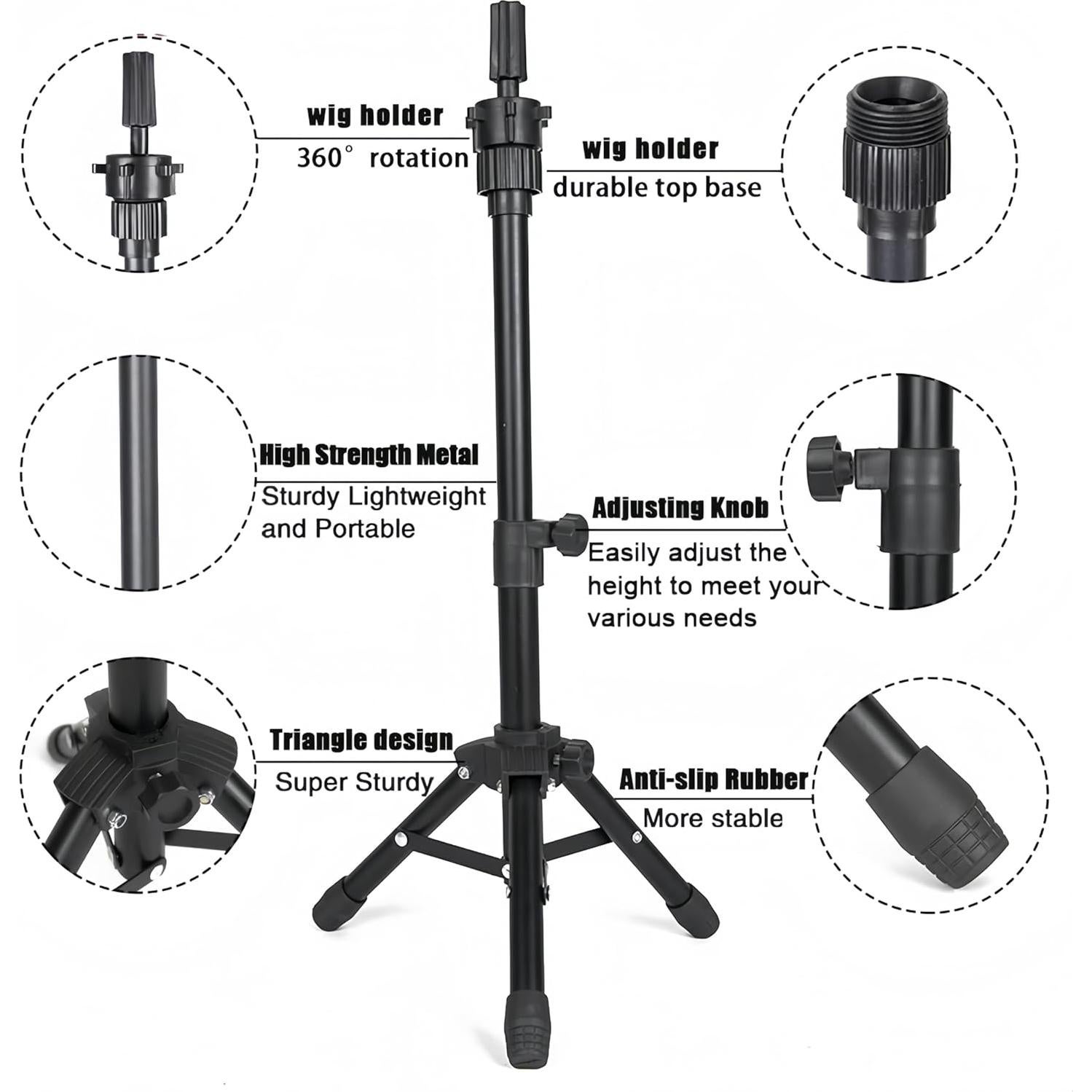 Soporte de Cabeza de Peluca Ajustable Yiifiulyn Mini Negro