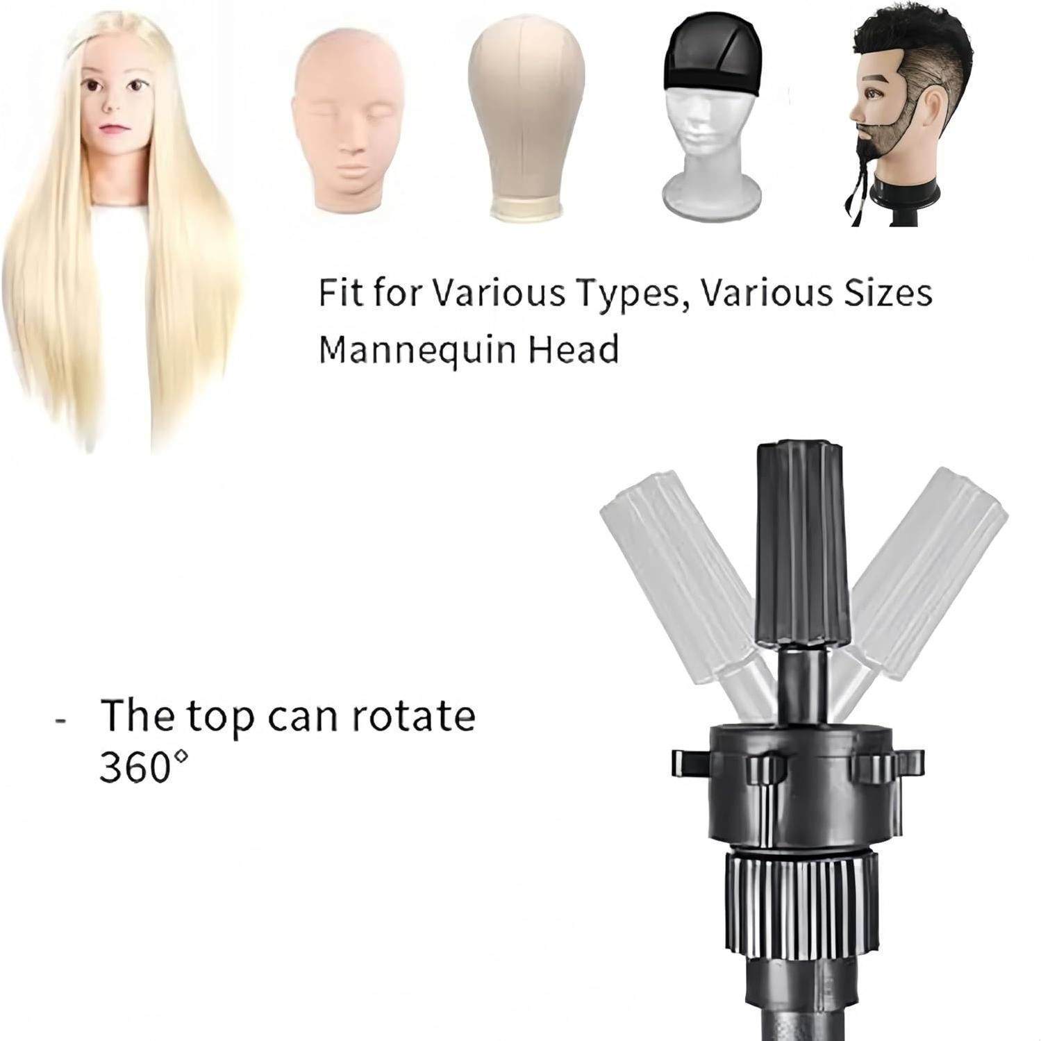 Soporte de Cabeza de Peluca Ajustable Yiifiulyn Mini Negro