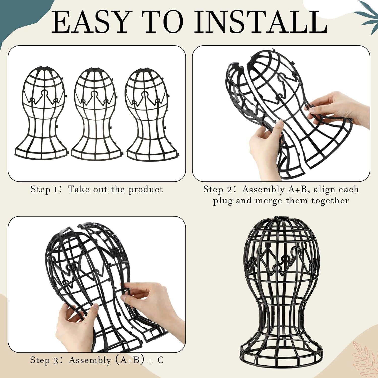 Paquete de 12 Soportes para Pelucas Otoolling - Plástico Negro 30x50.8cm