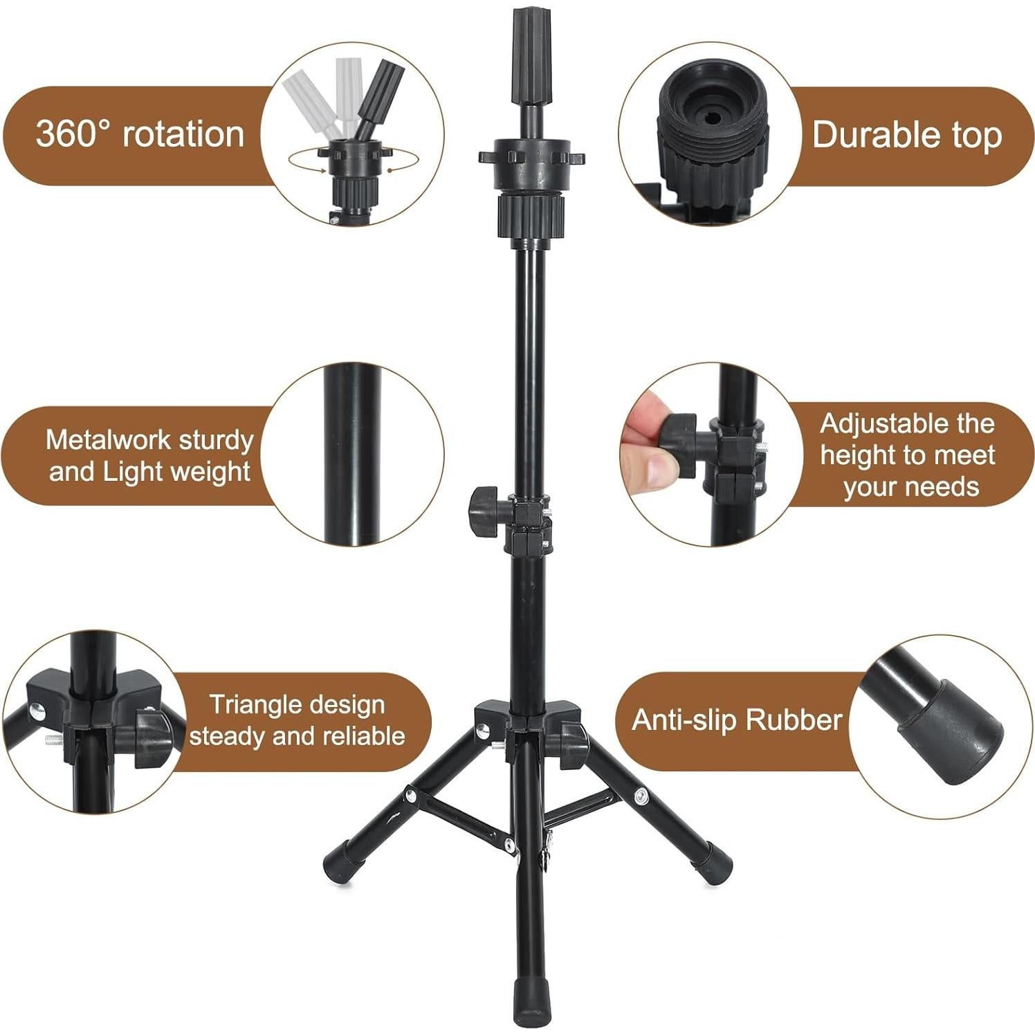 Soporte de Peluca Tripode Ajustable Ailsa 64cm Metal Negro