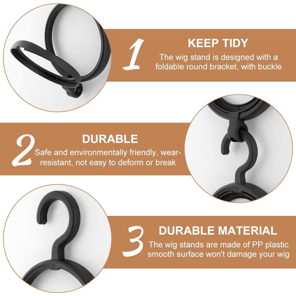 Paquete de 3 Soportes de Peluca Plegables QWLWBU - Negro