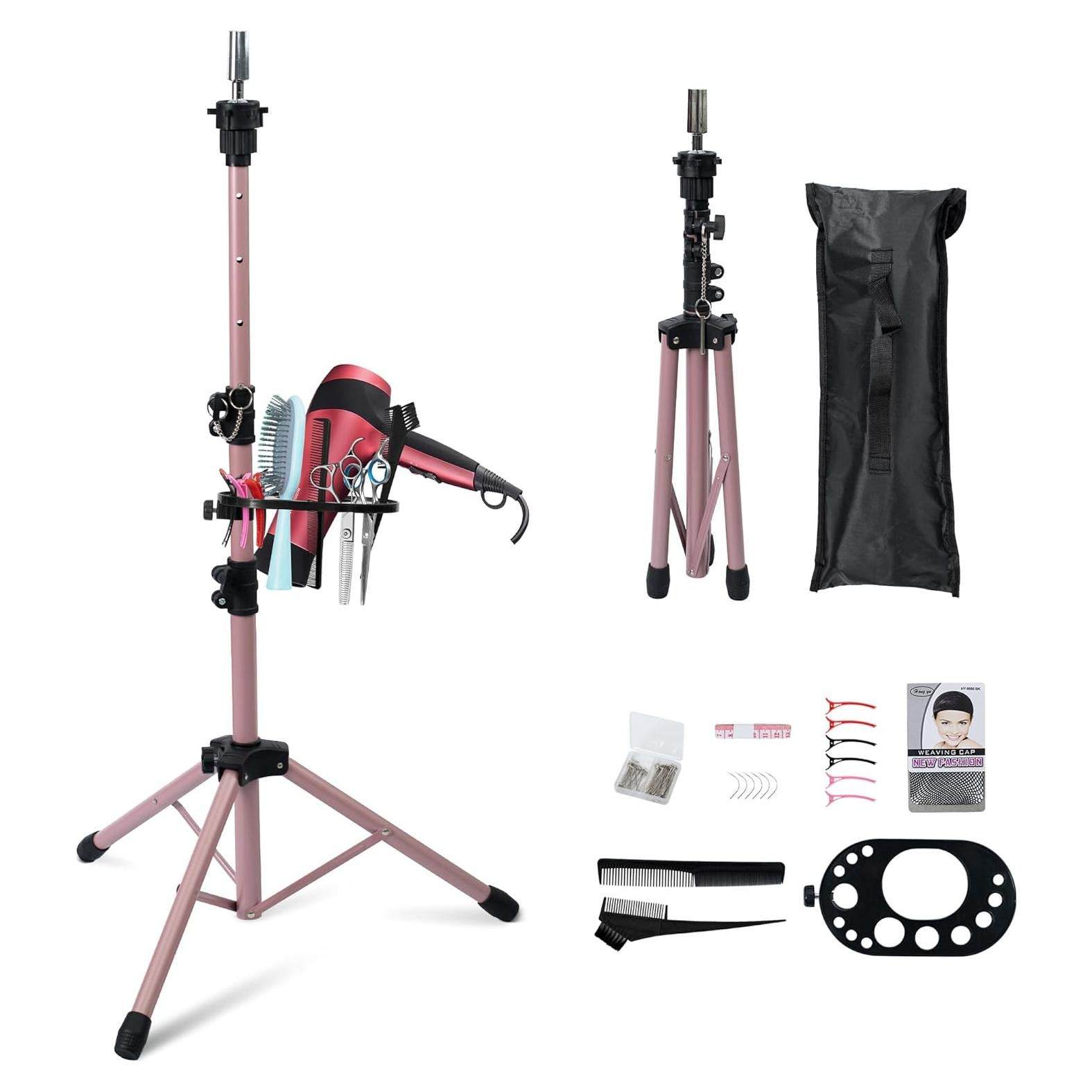 Soporte de Peluca Klvied Tripode Oro Rosa Ajustable 63.5-135.89 cm