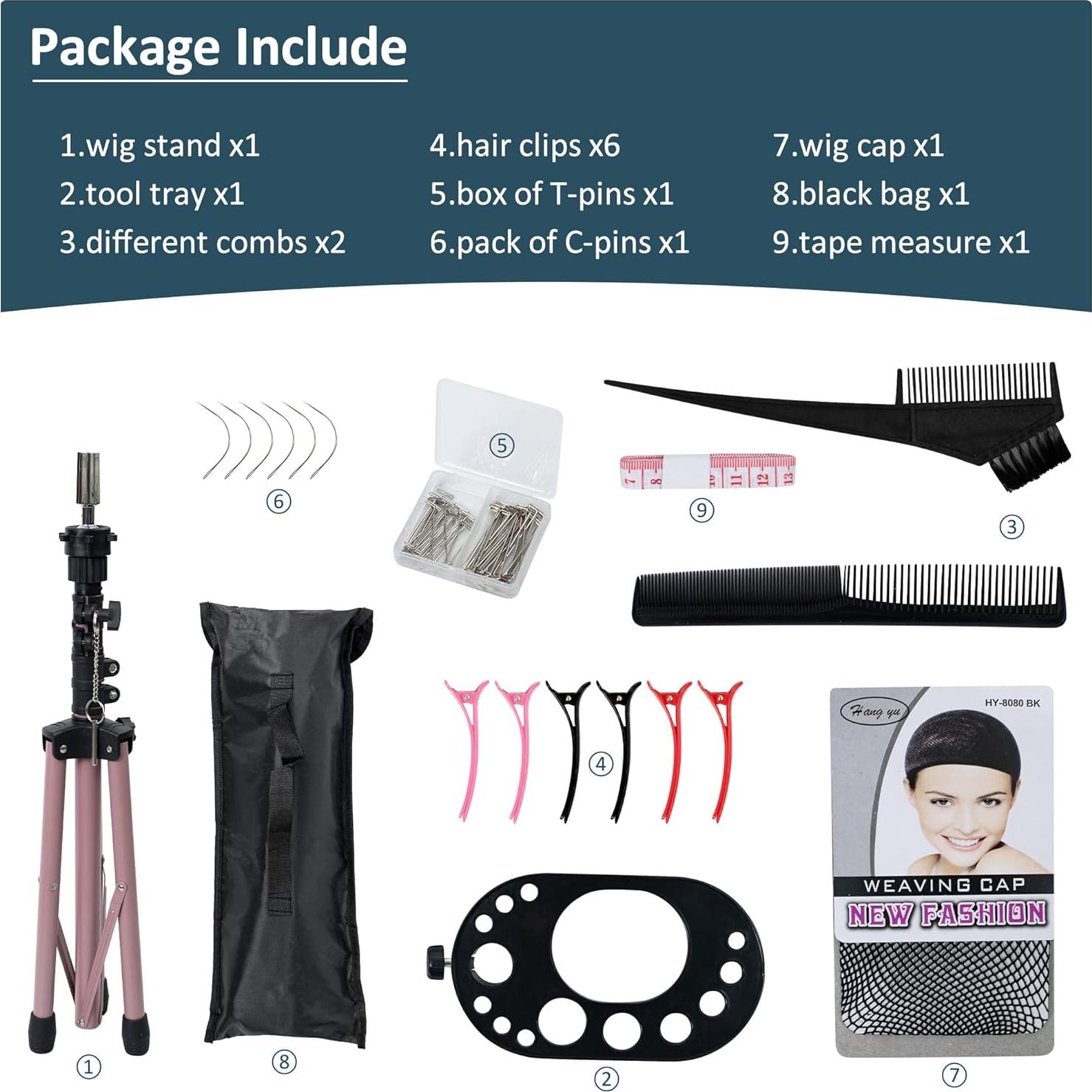 Soporte de Peluca Klvied Tripode Oro Rosa Ajustable 63.5-135.89 cm