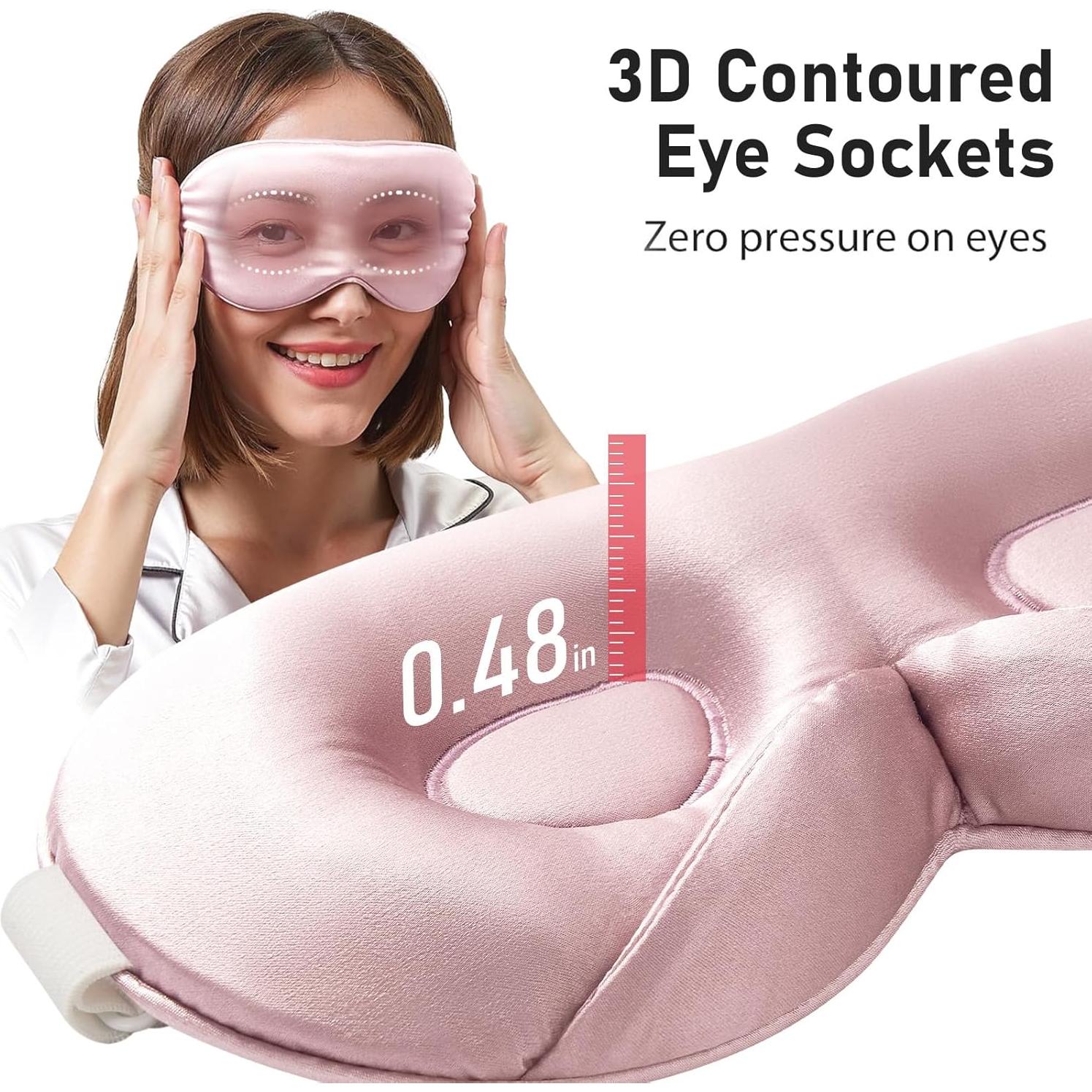 Máscara de Sueño 3D de Seda Morera LitBear - Ajustable, Rosa