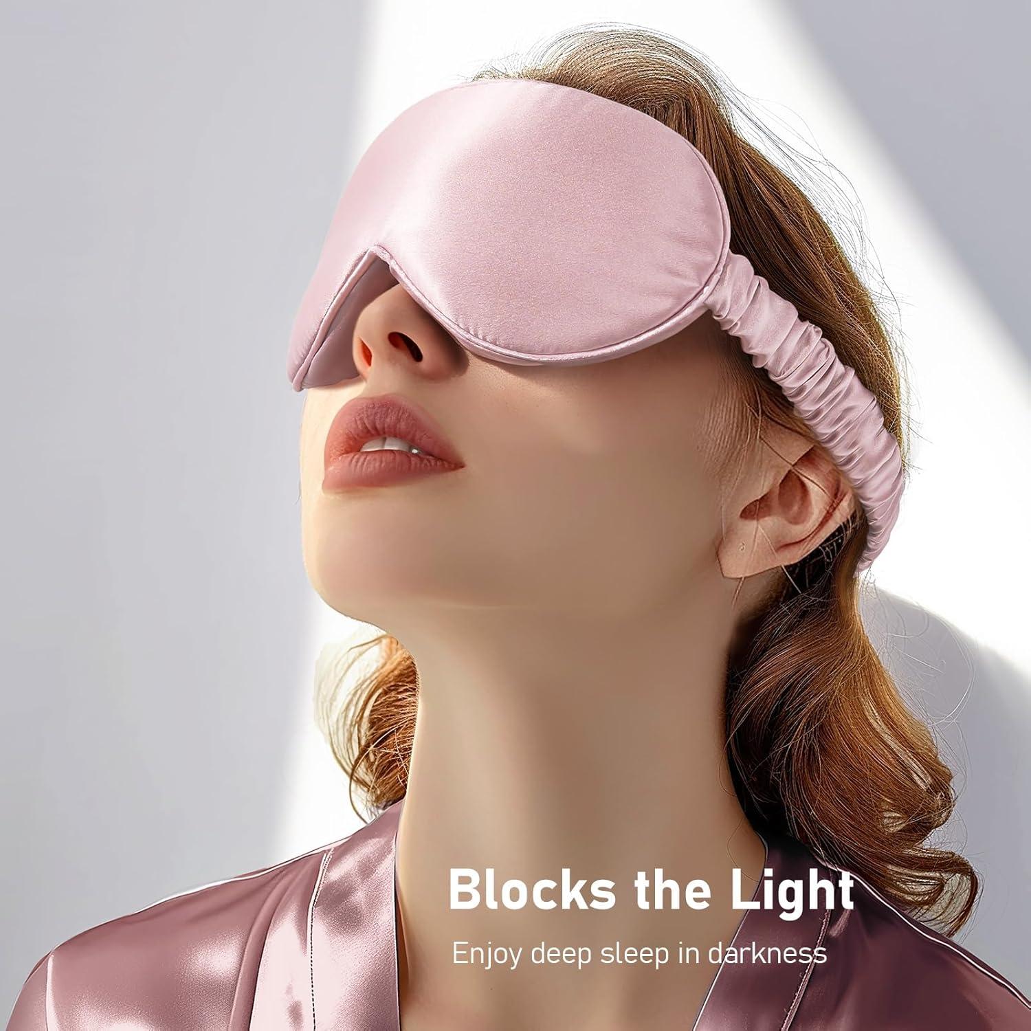 Máscara de Sueño 3D de Seda Morera LitBear - Ajustable, Rosa