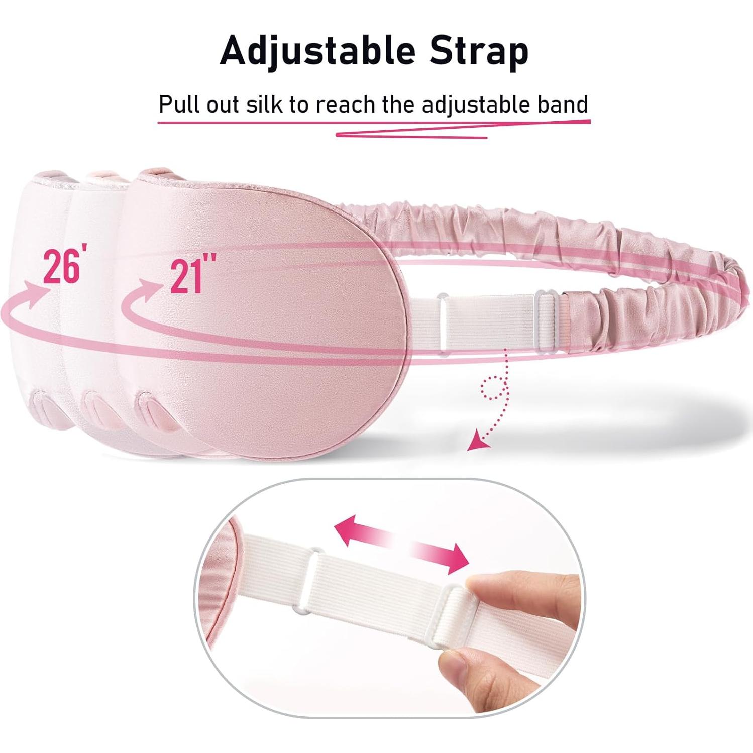 Máscara de Sueño 3D de Seda Morera LitBear - Ajustable, Rosa