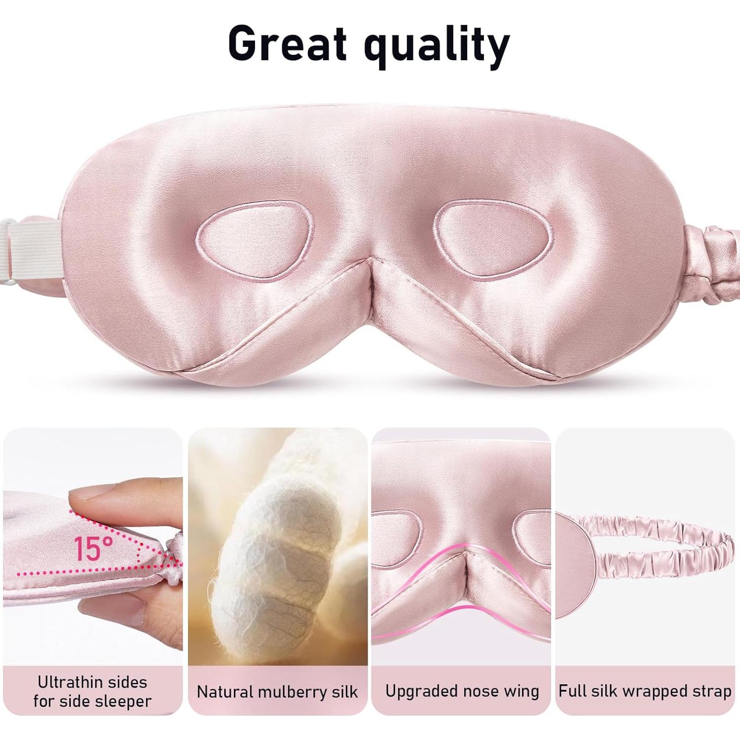 Máscara de Sueño 3D de Seda Morera LitBear - Ajustable, Rosa