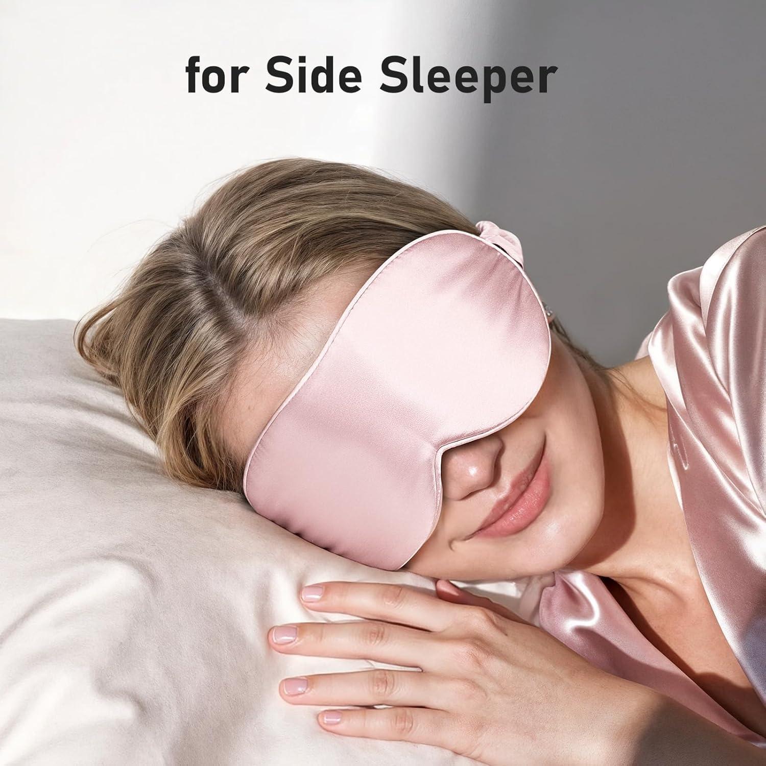 Máscara de Sueño 3D de Seda Morera LitBear - Ajustable, Rosa