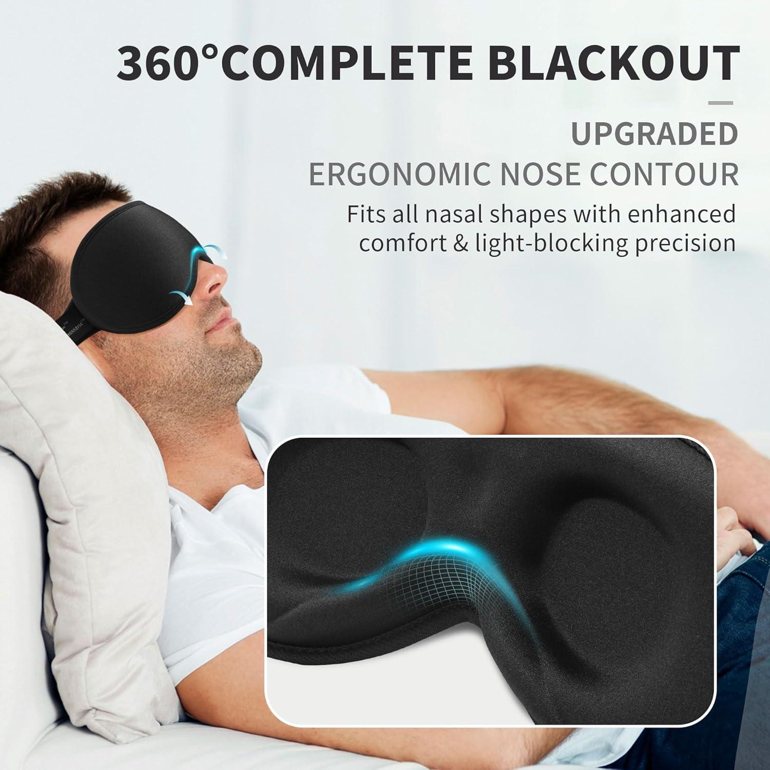 Máscara de Sueño 3D Ergonómica - Paquete de 2 - Negro