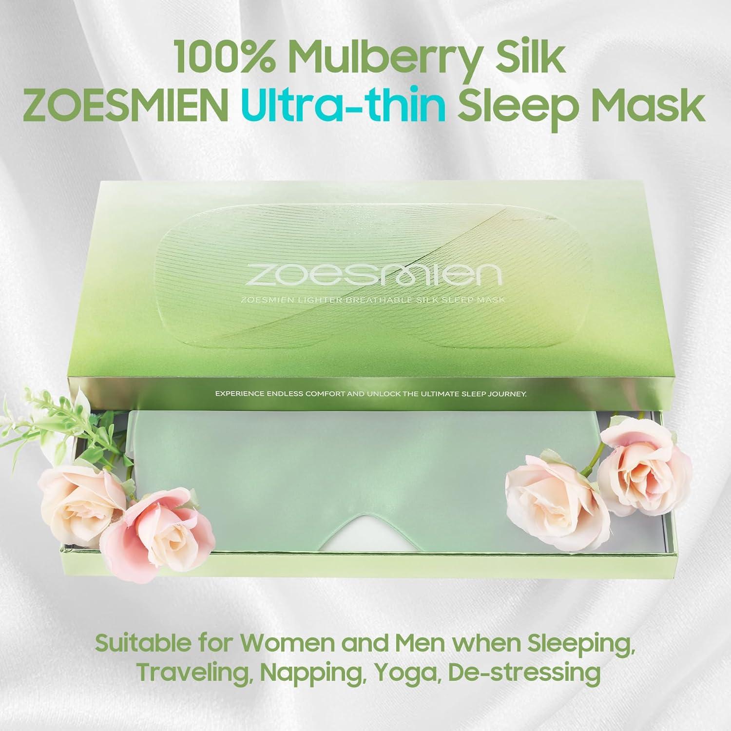 Máscara de Sueño de Seda de Morera ZOESMIEN Verde Menta