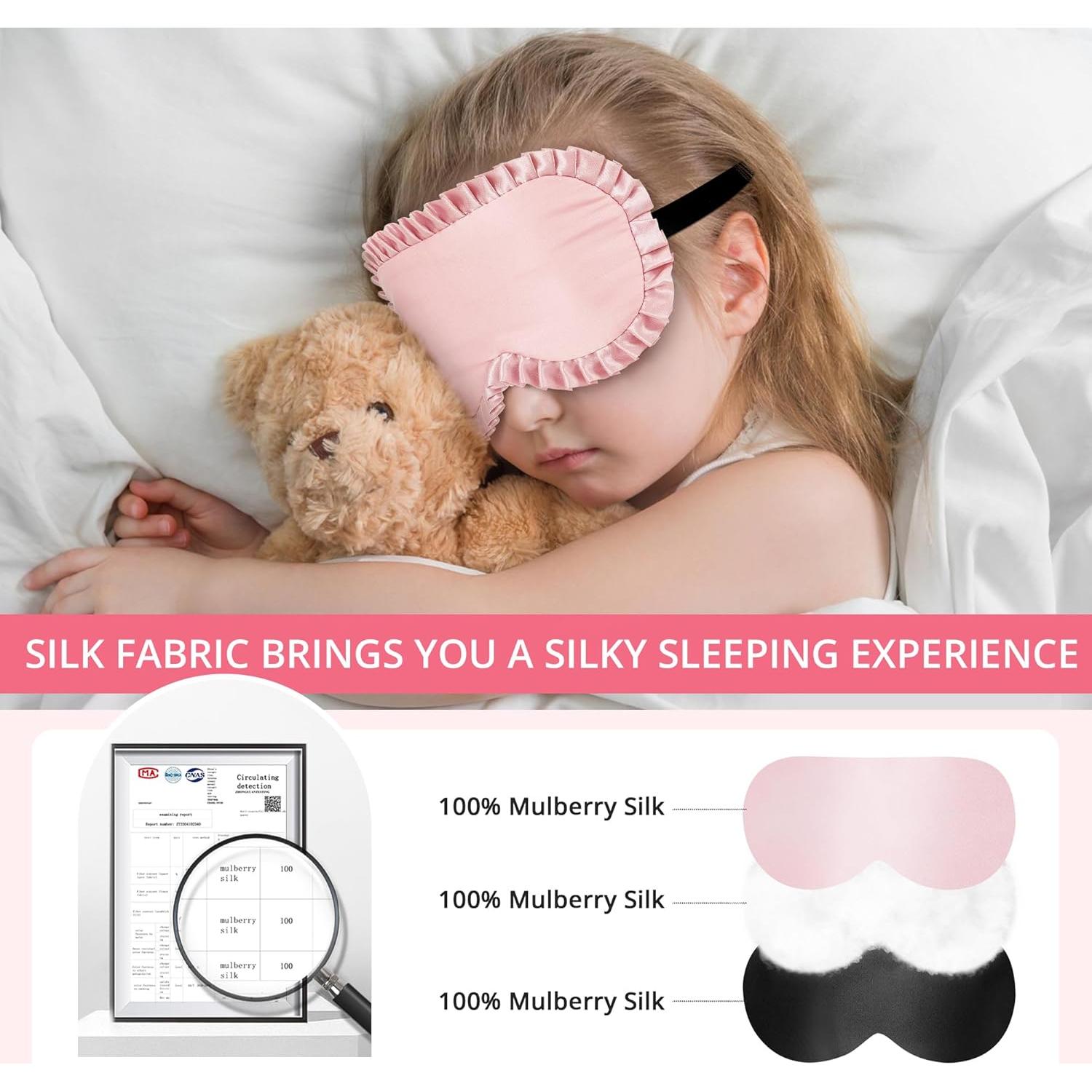 Máscara de Sueño para Niños Spacepower 100% Seda Rosa