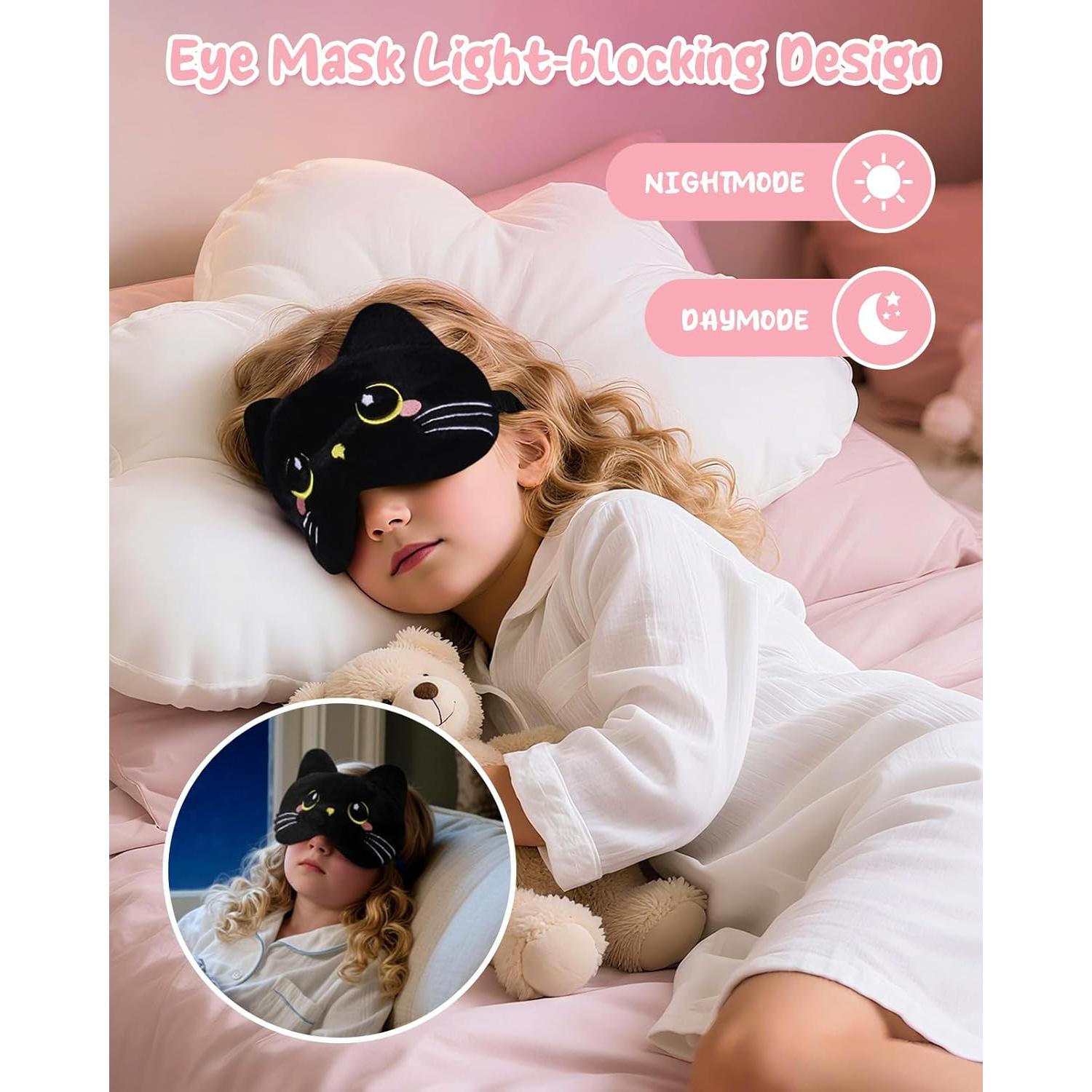 Máscara de Sueño Niños Miss Adola Gato Negro Suave Ajustable