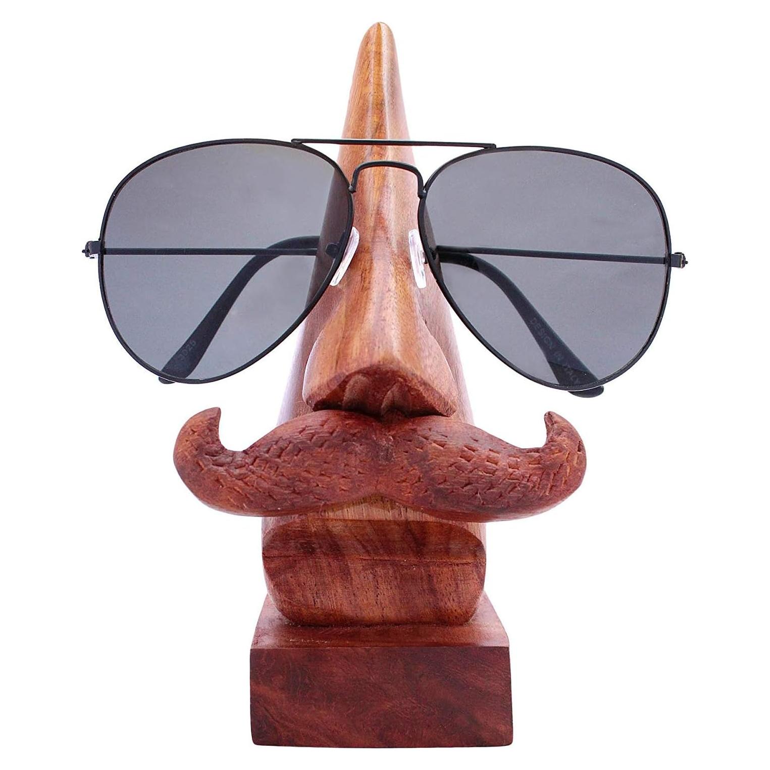 Soporte para Gafas de Madera Hecho a Mano con Bigote - 15.5x15.5x38.6 cm