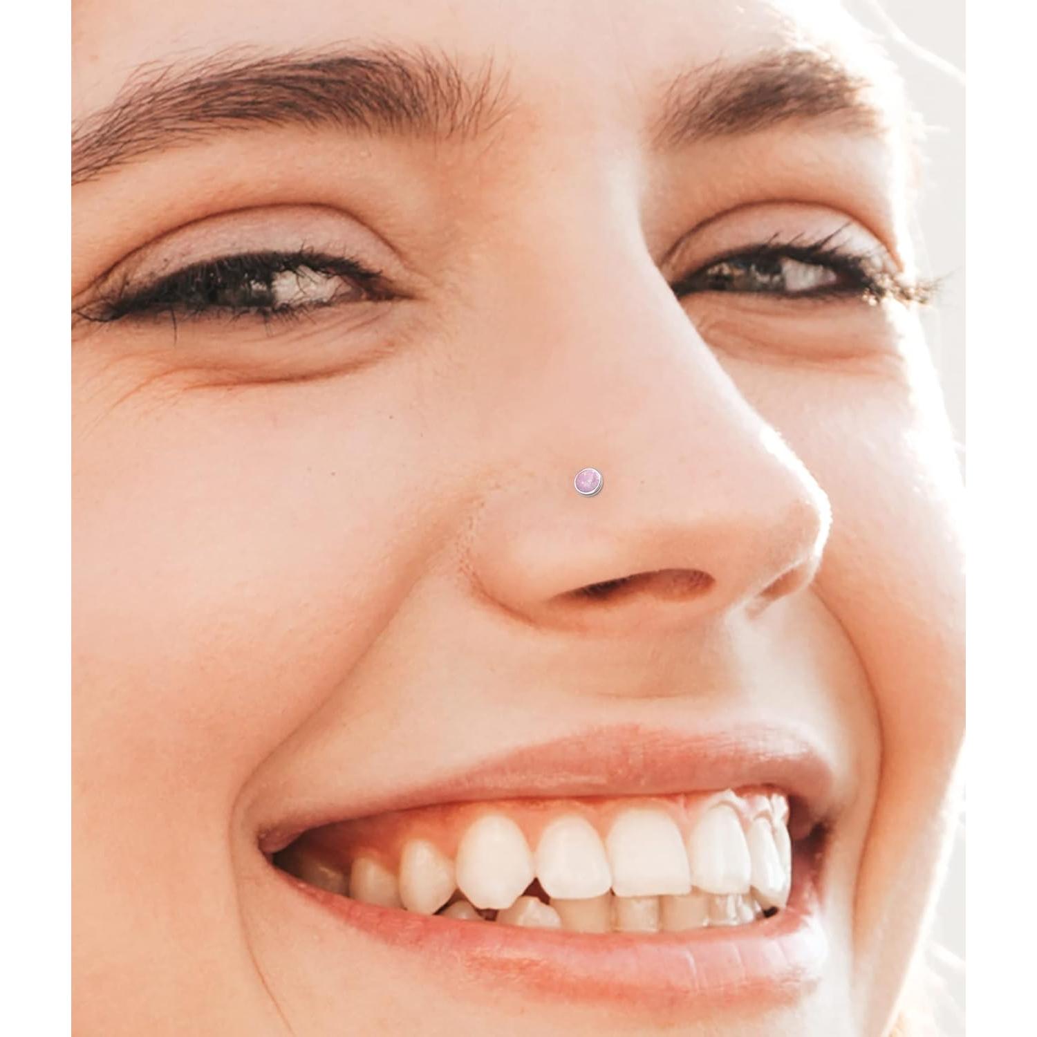 Stud de Nariz en Forma de L Plata Esterlina 925 Ópalo 3mm