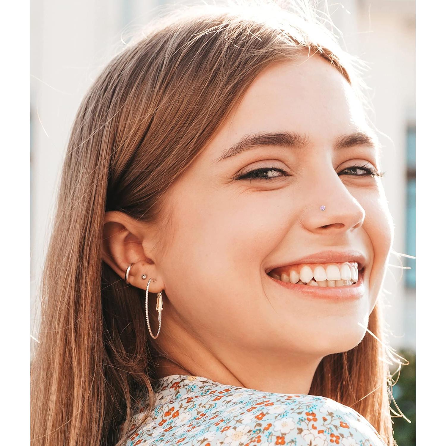 Stud de Nariz en Forma de L Plata Esterlina 925 Ópalo 3mm