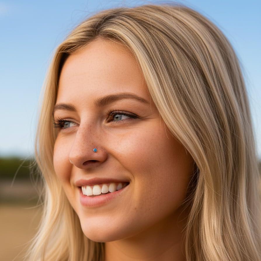 Stud de Nariz de Plata Esterlina 925 con Ópalo Turquesa 3mm