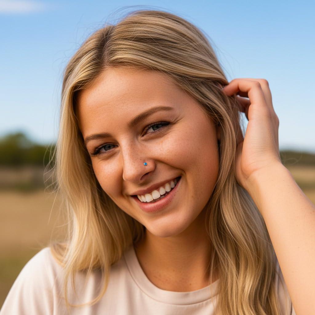 Stud de Nariz de Plata Esterlina 925 con Ópalo Turquesa 3mm