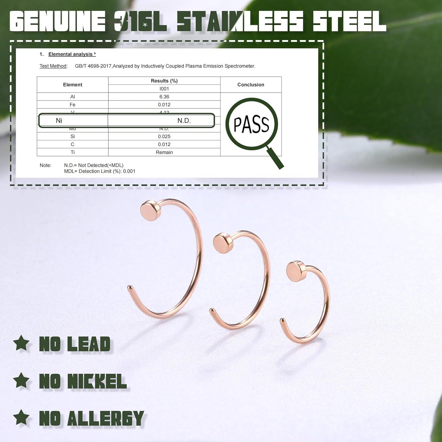 Set de Aros Nasales 22G Milacolato Acero Quirúrgico 18 Piezas