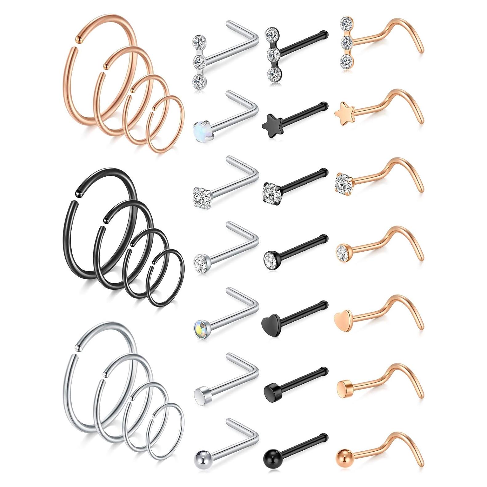 Aros Nasales MODRSA 20g Acero Quirúrgico Hipoalergénico 12 Piezas
