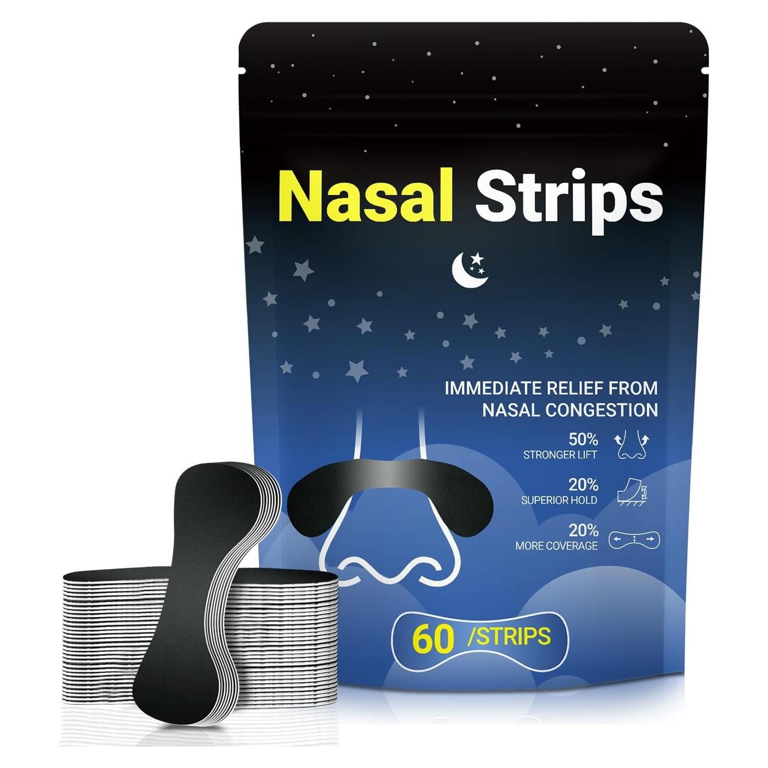 60 Tiras Nasales DKEPA para Ronquidos - Fuerza Extra, Negro