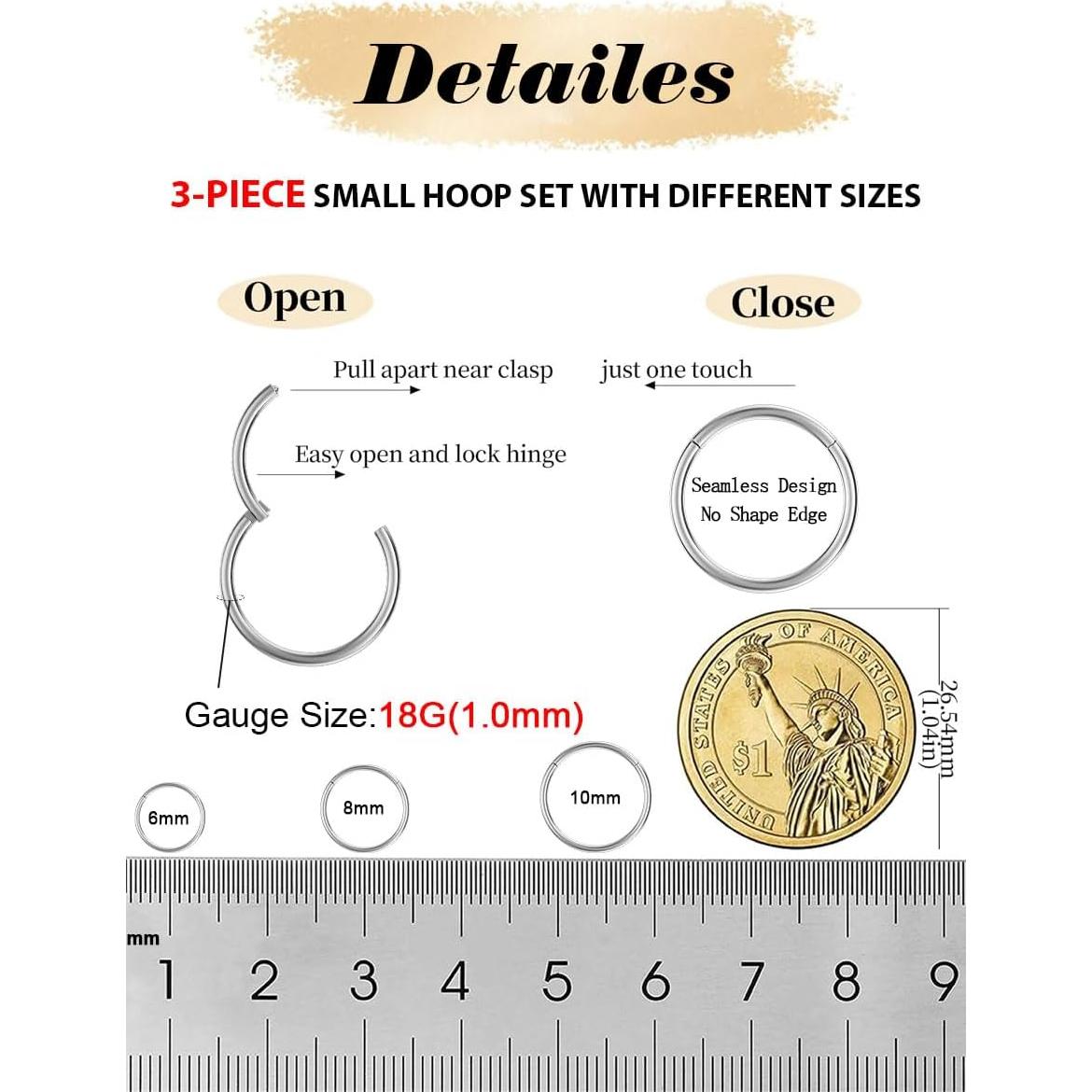 Anillos de Nariz Titanio G23 Hipoalergénicos 9 Piezas