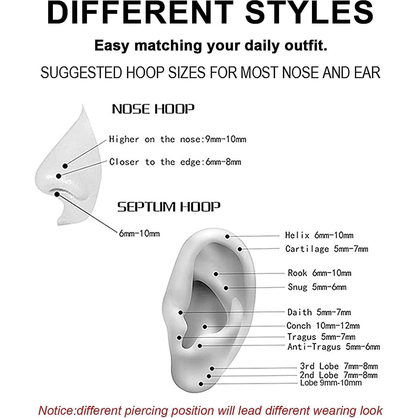 Anillos de Nariz Titanio G23 Hipoalergénicos 9 Piezas