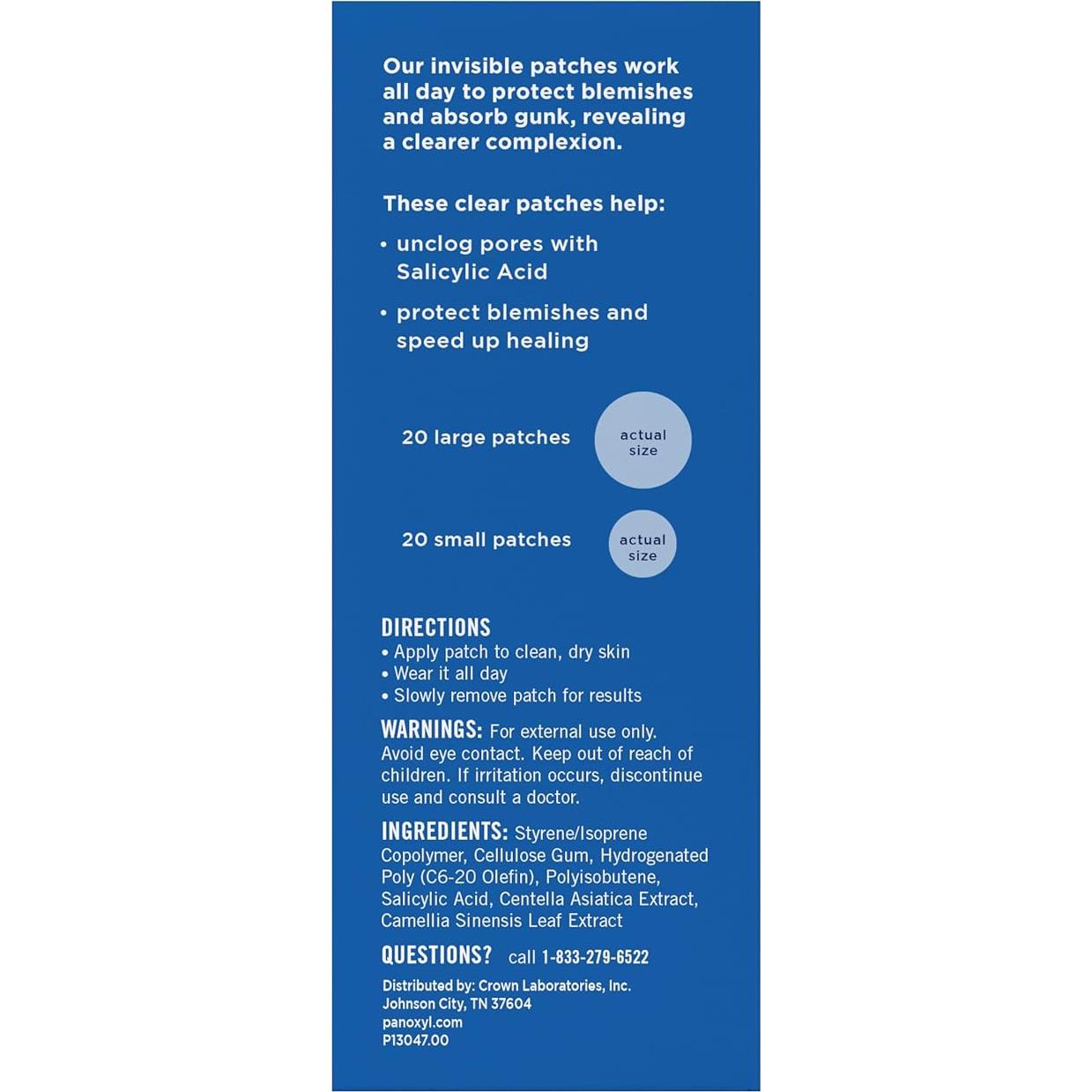 Parche Invisible PanOxyl para el Día - 40 Parches (20 Grandes y 20 Pequeños) - Ácido Salicílico y Extracto de Té Verde