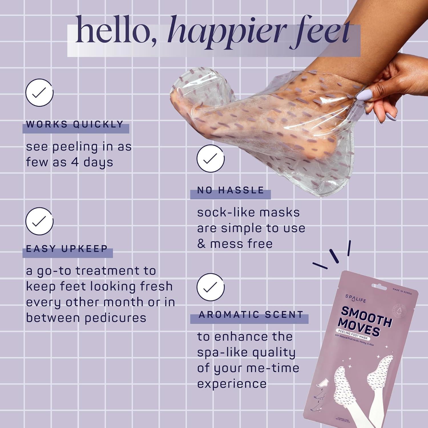 Máscara Exfoliante para Pies SpaLife - Paquete de 8 Unidades