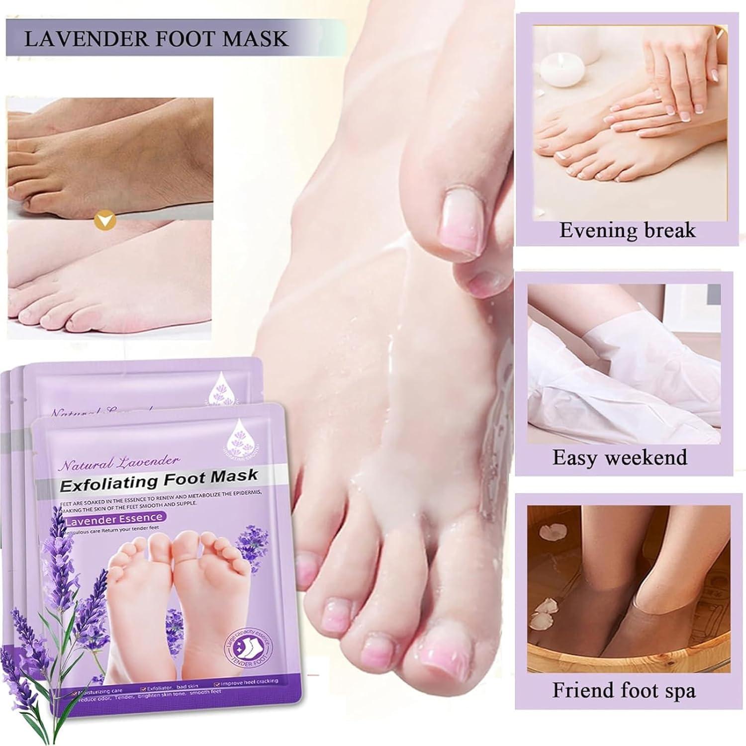 Mascarilla Exfoliante para Pies 9 Paquete ASMAYSA - Rosa, Lavanda, Leche de Cabra