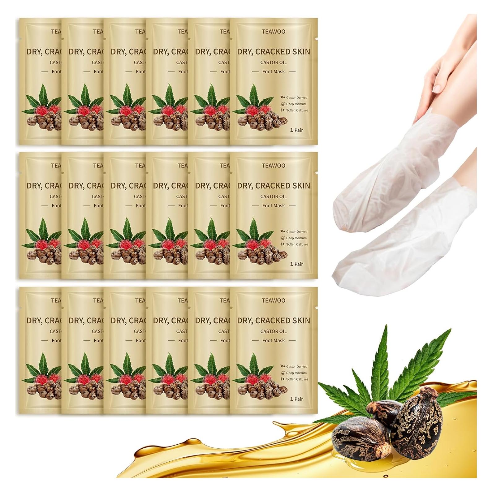 18 Mascarillas Hidratantes para Pies TEAWOO con Aceite de Ricino