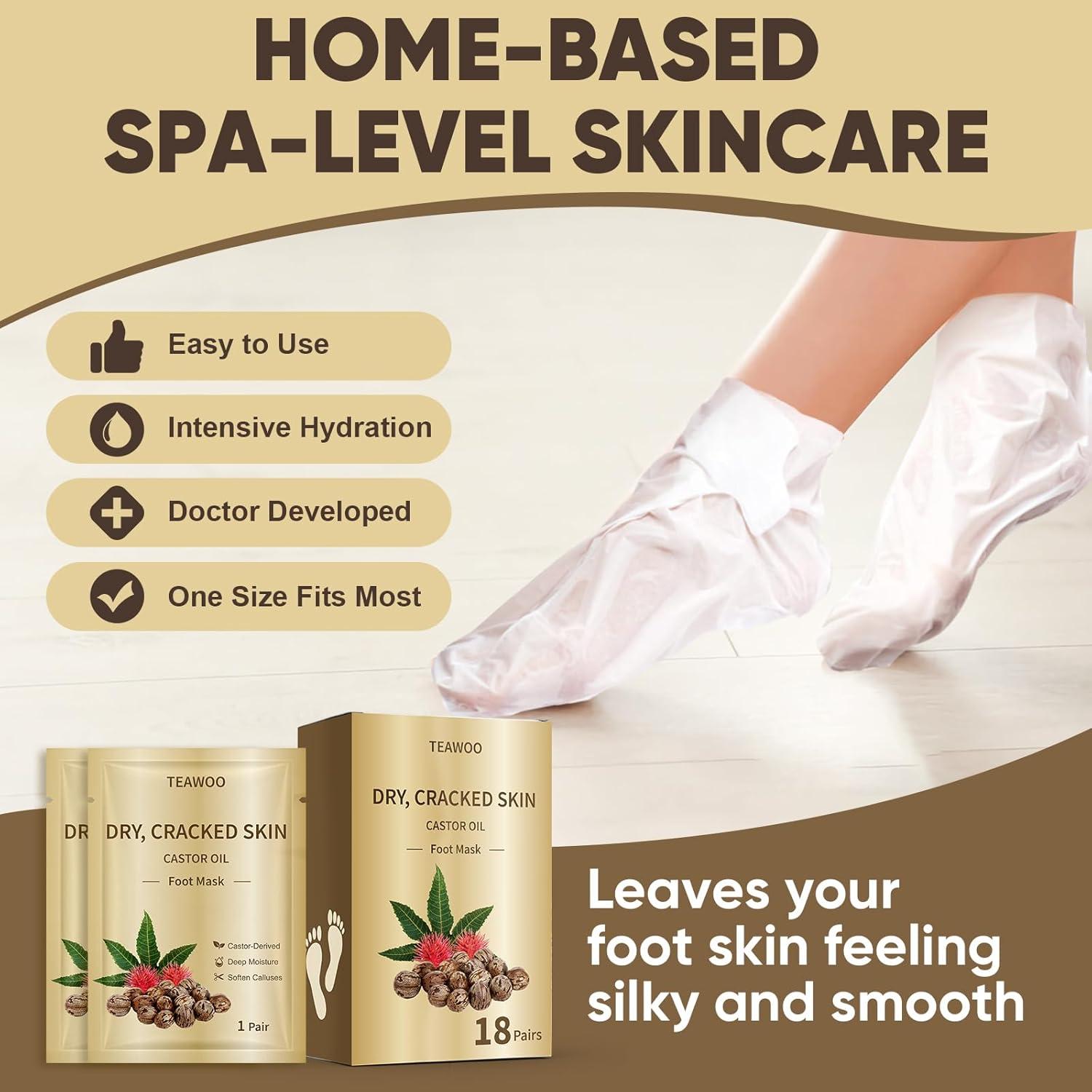 18 Mascarillas Hidratantes para Pies TEAWOO con Aceite de Ricino